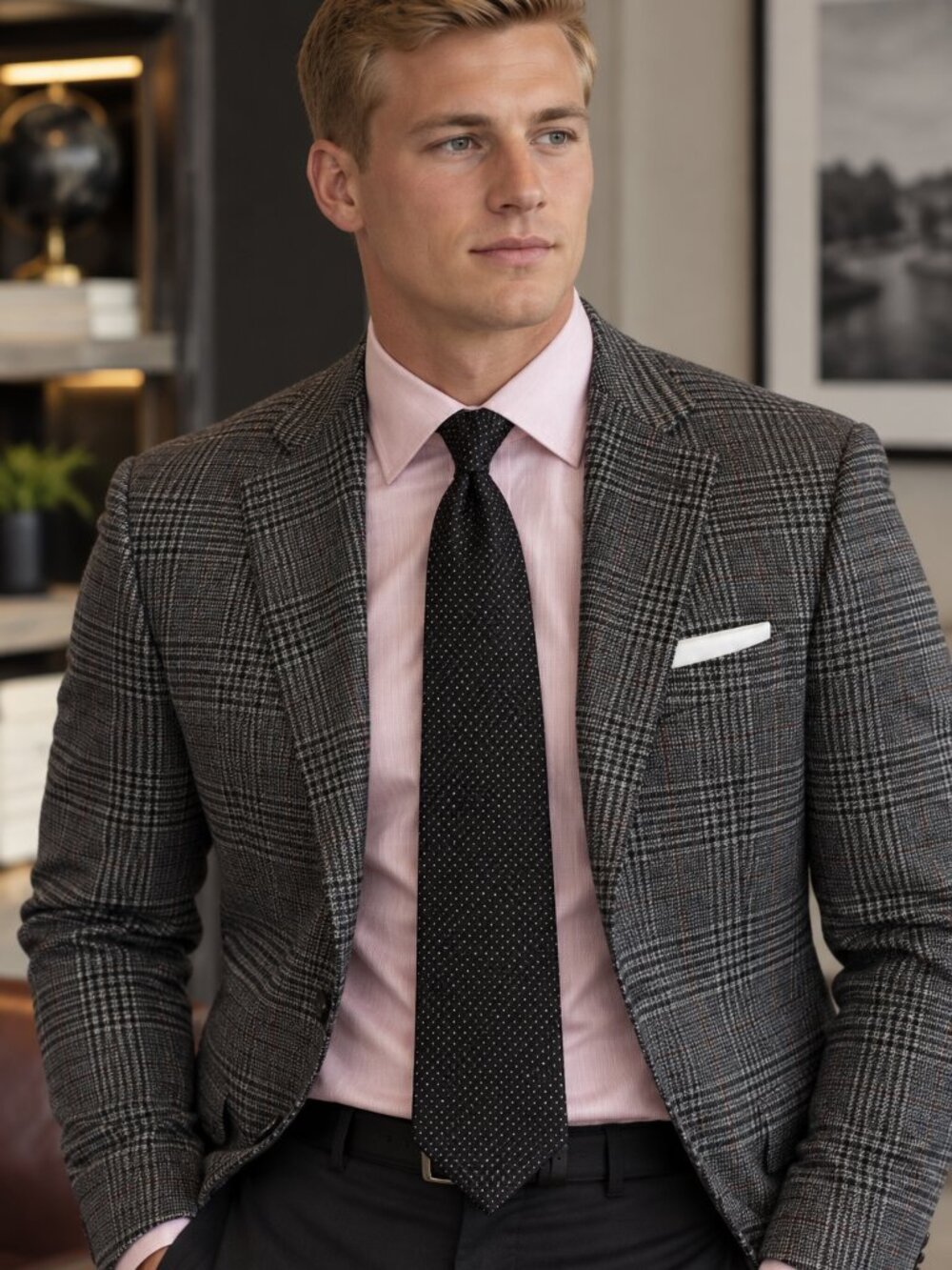 Refined! Black Brown 1826 Black Silk Tie – White Micro Dot Pattern